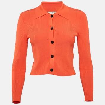Pre Owned Sandro Red Rib Knit Button Front Crop Top S