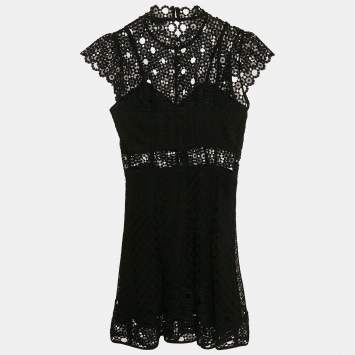 Pre Owned Sandro Black Lace Guipure Mini Dress S