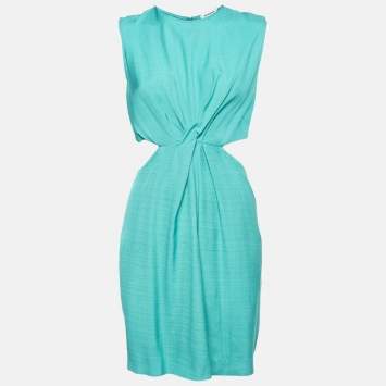 Pre Owned Sandro Green Crepe Cut-Out Sleeveless Mini Dress L