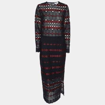 Pre Owned Sandro Blue/Burgundy Guipure Lace Skirt and Top Set S