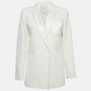 Pre Owned Sandro Off-White Wool Blend Double Breasted Tuxedo Blazer M