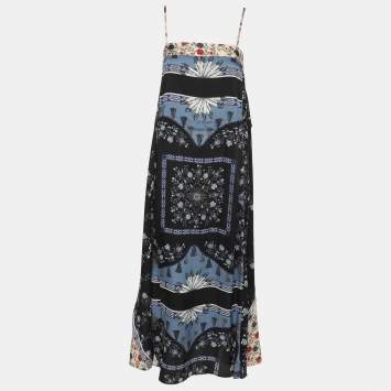 Pre Owned Sandro Multicolor Polyester Niels Mixed Media Print Maxi Dress S