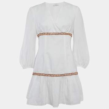 Pre Owned Sandro White Ramie Tiered Mini Dress M