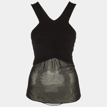 Pre Owned Sandro Black Knit & Chiffon Halter Neck Top S