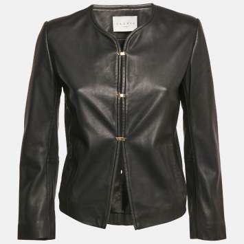 Pre Owned Sandro Black Hook Leather Jacket S