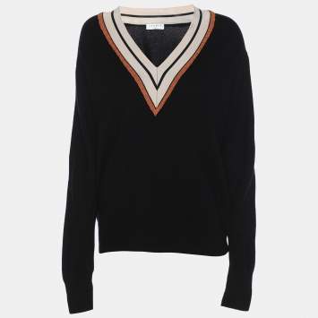 Pre Owned Sandro Black Wool Knit Full Sleeve V Neck Sweater M
