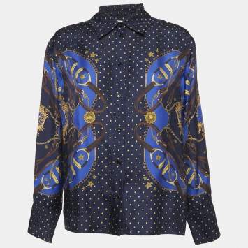 Pre Owned Sandro Navy Blue Printed Silk Long Sleeve Shirt M
