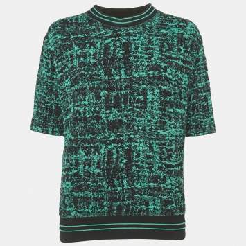 Sandro Green/Black Textured Abstract Knit Top S