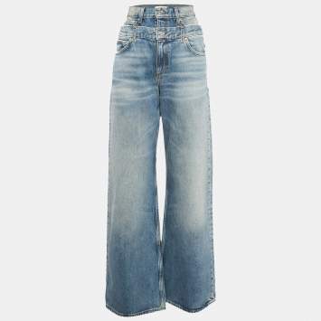 Sandro Blue Blue Layered Waist High Rise Wide Leg Jeans S Waist 24"