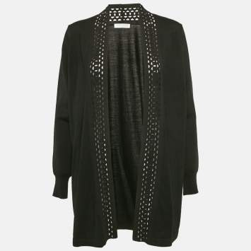 Pre Owned Sandro Black Wool Blend Open Front Cardigan M