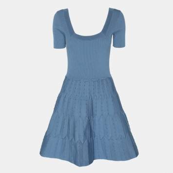 Pre Owned Sandro Blue Knit Embellished Dress S
