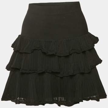 Sandro Black Knit Ruffle Tiered Mini Skirt  S