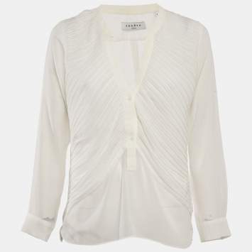 Sandro White Chiffon Pleated Blouse M