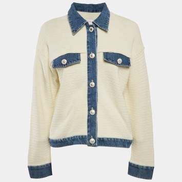 Pre Owned Sandro Cream Crochet Nino Denim Detail Jacket L