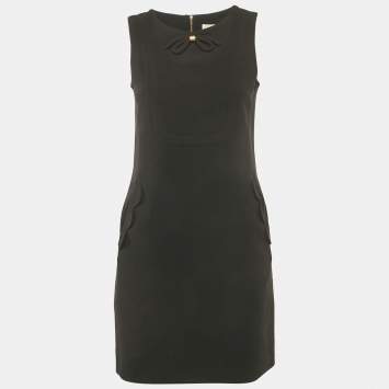 Pre Owned Sandro Black Crepe Bow Detail Mini Dress S