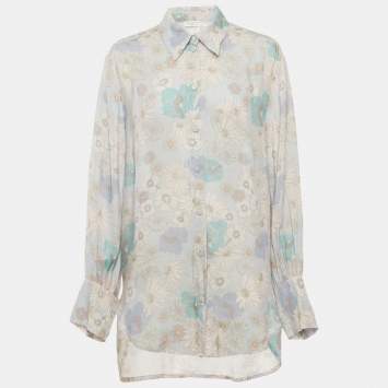 Pre Owned Sandro Blue Floral Print Crepe Long Sleeve Shirt M