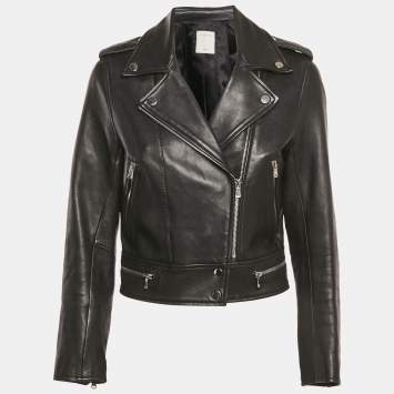 Sandro Black Leather Zip-Up Biker Jacket M