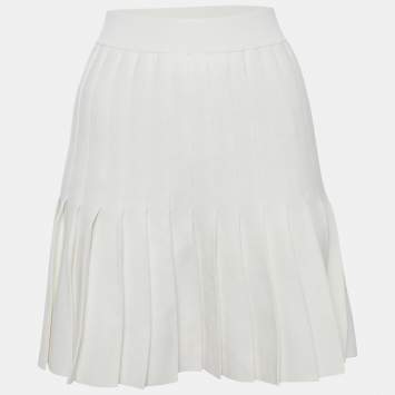 Pre Owned Sandro White Rib Knit Pleated Mini Skirt S