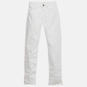 Pre Owned Sandro White Denim Raw Hem Jeans S Waist 26"