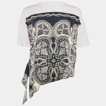 Pre Owned Sandro Multicolor Print Cotton Tie-Waist Crew Neck T-Shirt XS