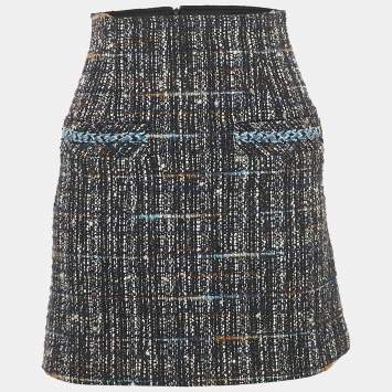 Pre Owned Sandro Navy Blue Tweed Mini Skirt XS