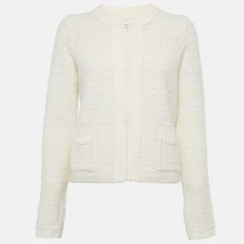 Sandro Off-White Tweed Open Front Cardigan S