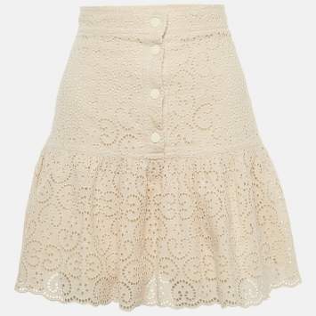 Sandro Beige Broderie Anglaise Tiered Mini Dress S