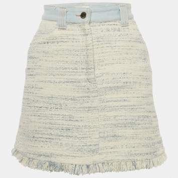 Pre Owned Sandro Blue Tweed and Denim Mini Skirt S