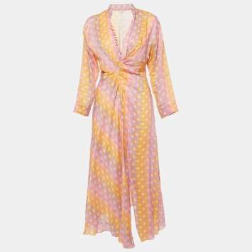 Pre Owned Sandro Pink Printed Silk Blend Crossover V-Neck Midi Dress M