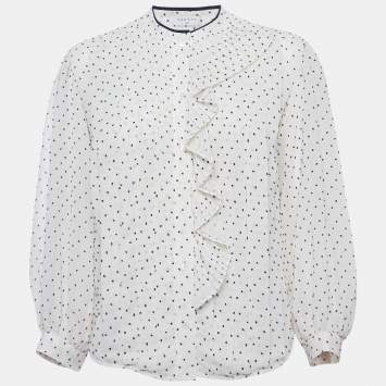Pre Owned Sandro Cream Swiss Dots Chiffon Pleated Blouse S