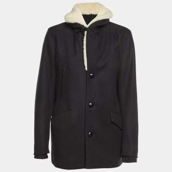 Pre Owned Sandro Black Wool Contrast Collar Button Front Blazer M