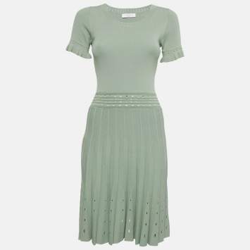 Pre Owned Sandro Green Stretch Knit Flared Short Dress S