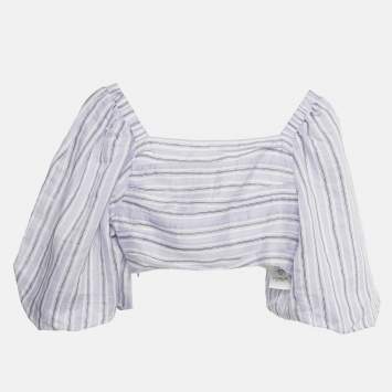 Pre Owned Sandro Lilac Stripe Linen Blend Blonvilla Cropped Top XS 