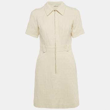 Pre Owned Sandro Beige Jacquard Zip Front Mini Dress M
