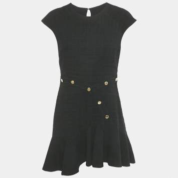 Pre Owned Sandro Black Tweed Flounced Hem Mini Dress M