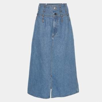 Pre Owned Sandro Blue Denim Crystal Embellished Midi Skirt L
