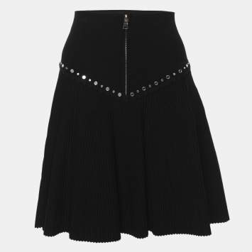 Pre Owned Sandro Black Rib Knit Embellished Oria Mini Skirt S