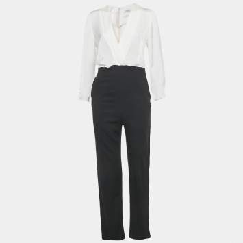Pre Owned Sandro Black /White Crepe Blend Jumpsuit M