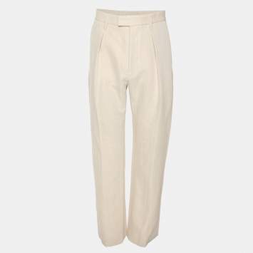 Pre Owned Sandro Light Beige Gabardine Pleated High-Waist Trousers M