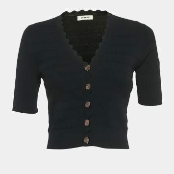 Pre Owned Sandro Black Rib Knit Button Front Cardigan Top M