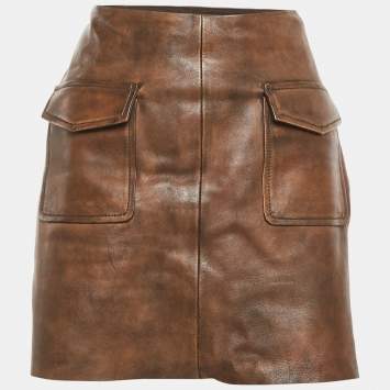 Pre Owned Sandro Brown Leather Mini Skirt L