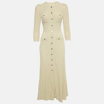 Pre Owned Sandro Beige Pointelle Lurex Knit Ramia Midi Dress XS