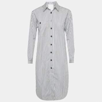 Pre Owned Sandro White Striped Cotton Backless Shirt Dress S   