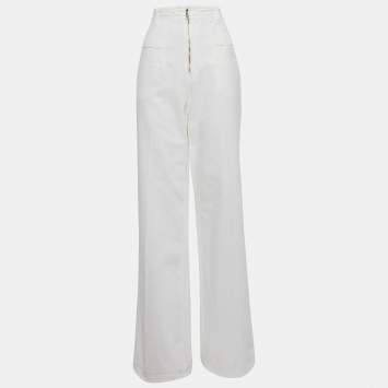 Pre Owned Sandro White Cotton Drill Wide Leg High Waist Jeans M