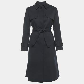 Pre Owned Sandro Navy Blue Wool Blend Pleated Insert Trench Coat L