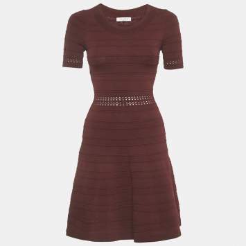 Pre Owned Sandro Burgundy Knit Mini Dress S