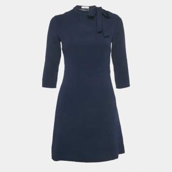 Pre Owned Sandro Navy Blue Crepe Lace Panel Jovane Mini Dress S