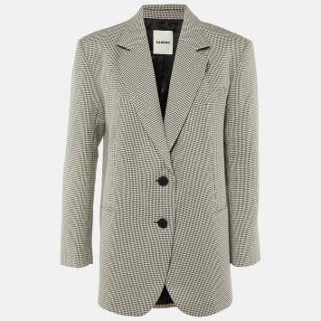 Pre Owned Sandro Black /White Embellished Houndstooth Oversize Blazer XS 