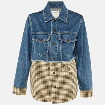 Pre Owned Sandro Blue Plaid Print Denim Jacket S 
