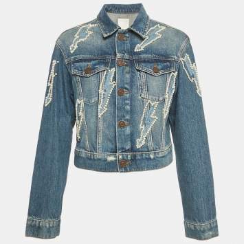 Pre Owned Sandro Blue Beaded Denim Jacket M
